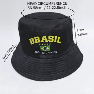 Black Brazil flag bucket hat for World Cup fans with Brasil and Rio de Janeiro embroidery
