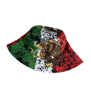 Reversible Mexico flag bucket hat with distressed eagle crest and tricolor splash design