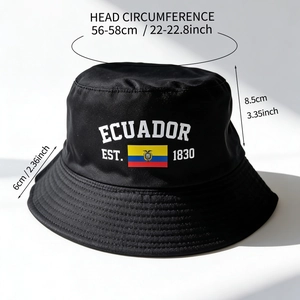 Cappello a secchiello bandiera Ecuador Mondiale 2026 in cotone nero con protezione solare