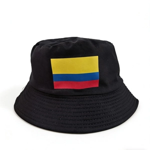Black foldable bucket hat with Colombia flag print for outdoor sun protection