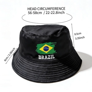 Black Brazil flag bucket hat for fans with 56-58cm head circumference size details