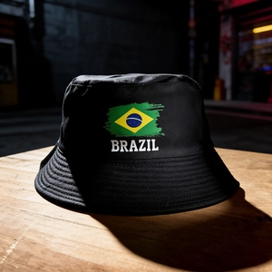 Brazil Flag Bucket Hat Polyester Sun Protection Soccer Fans Outdoor Summer Casual Streetwear Foldable Wide Brim Unisex