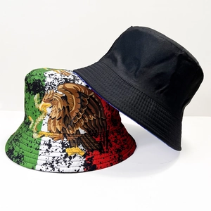 Reversible Mexico Flag Eagle Bucket Hat Vintage Polyester Sun Protection Outdoor Fisherman Hat For Men Women World Cup Gift