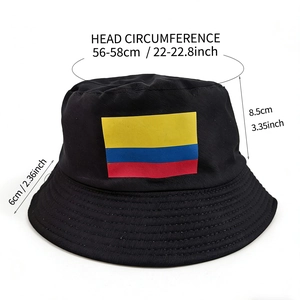 Foldable black bucket hat with Colombia flag print for 2026 World Cup outdoor sun protection