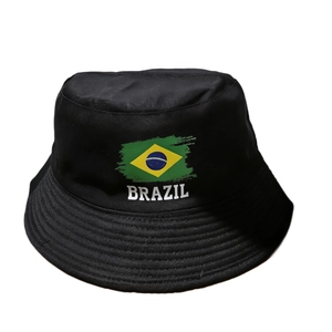 Classic black Brazil bucket hat with national flag and white lettering print