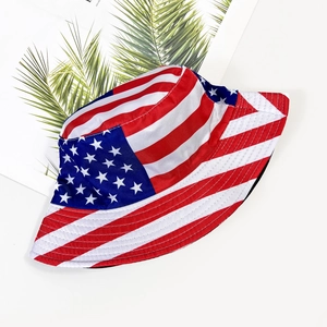 Chapeau bob unisexe avec imprimé drapeau américain, rayures rouges et motifs étoiles