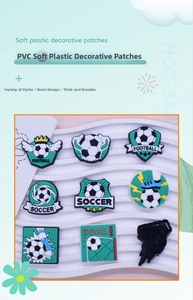Detail of 9-piece PVC soft glue football soccer patches for shoes and DIY accessories
