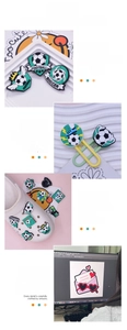 Detail view of soccer-themed PVC charms for DIY accessories and shoe decoration