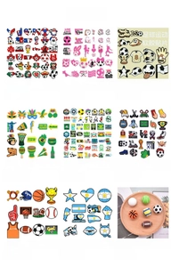 Selection of various soccer and sports themed PVC soft rubber patches for DIY crafts