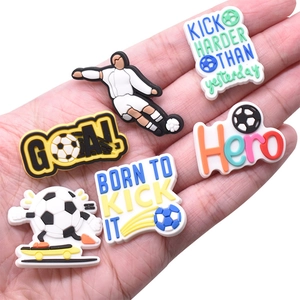 DIY soccer themed PVC shoe charms set featuring athletic figures and motivational quotes