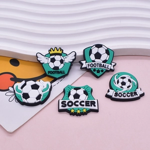 5-piece soccer themed PVC shoe charms for clogs featuring football and sport slogans