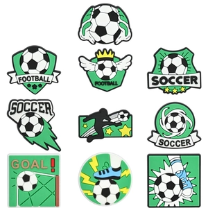 Set of 10 PVC soccer-themed shoe charms and accessories with football motifs