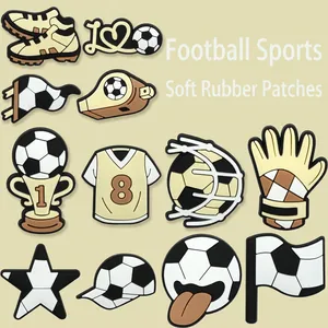 Soccer Theme DIY PVC Soft Rubber Charms For Clogs Trophy Jersey Whistle Soccer Ball Shoe Glove Hat Star Flag Decoration
