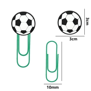 Creative soccer ball paperclip with green metal wire and 3cm decorative football ornament