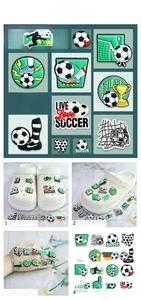Soccer themed PVC shoe charms set featuring footballs, trophies and sport slogans