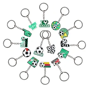 Soccer themed PVC keychains set featuring 14 creative football and jersey designs