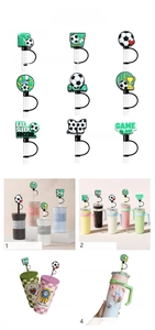 Detail of soccer themed silicone straw covers for 8mm to 10mm drinking straws