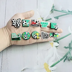 10-piece soccer theme PVC shoe charms set for clogs featuring footballs and trophies