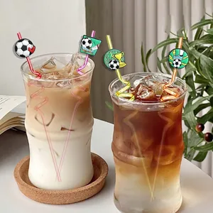 Creative soccer themed straw toppers set with football and trophy for sports party decor