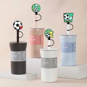 Silicone soccer theme straw covers for 10mm straws with football and trophy designs