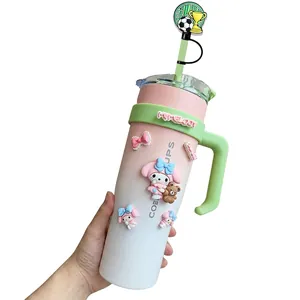 Pink gradient tumbler with soccer straw topper and cartoon My Melody decoration