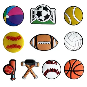 Sports Theme Shoe Charms PVC Soft Rubber Basketball Soccer Baseball Shapes For Clogs Sandals DIY Decoration Sporty Style
