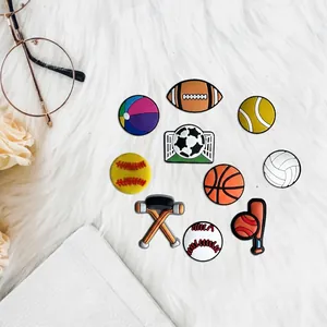 10pcs sports themed shoe charms for clogs featuring PVC soccer basketball and football