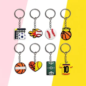 Sports Theme Keychains Basketball Soccer Baseball PVC Soft Glue Bag Charms Cartoon Pendants Accessories For Fans Gifts