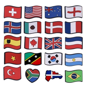 Assorted PVC flag shoe charms for DIY clogs featuring 20 different national flag designs