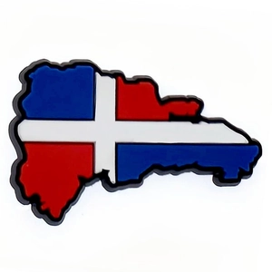 Dominican Republic flag map PVC shoe charm for accessories with red and blue colors
