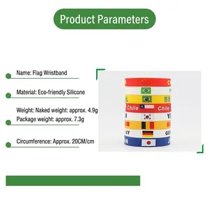 National flag silicone bracelets for 2026 World Cup with 20cm circumference