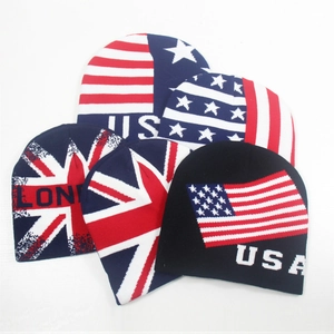 Acrylic Beanie Hat Winter Warm Knit Cap Flag Pattern USA LONDON Lettering Trendy Outdoor Skiing Headwear For Men Women