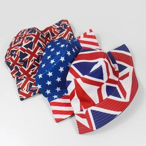 Bucket Hat Polyester Cotton Sun Protection USA UK Flag Print Independence Day Casual Outdoor Unisex Fisherman Cap