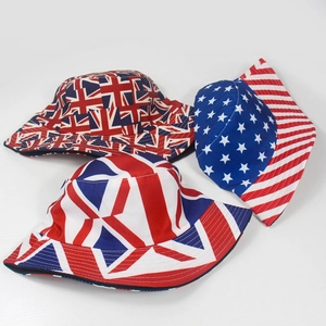 Reversible bucket hat with US and UK flag patterns for sun protection and outdoor wear