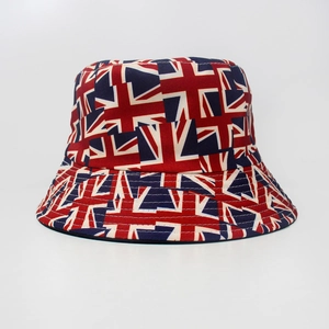 Reversible canvas bucket hat with British Union Jack flag pattern for sun protection