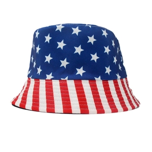 Reversible American flag bucket hat with stars and stripes pattern for sun protection