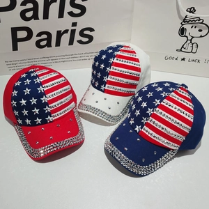 American flag baseball caps with sparkling rhinestones and stars stripes pattern