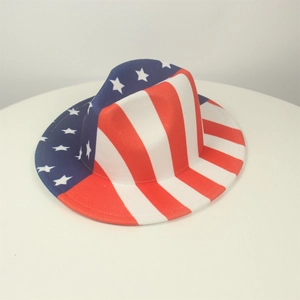 American Flag Fedora Hat Cotton Polyester Wide Brim Stars Stripes Western Jazz Panama Hat Independence Day Celebration