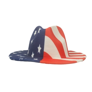 Classic American flag cowboy hat with blue star patterns and red white striped brim