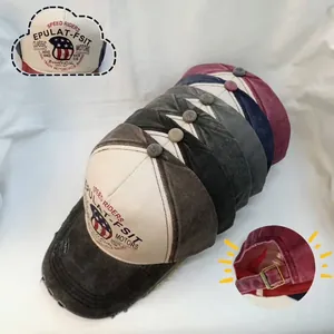 Vintage Distressed Washed Cotton Baseball Cap Retro Motorcycle Racing Print Adjustable 5-Panel Outdoor Sun Hat