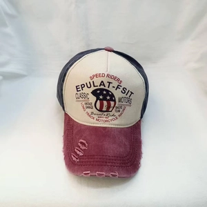 Vintage distressed American flag style baseball cap with racing speed riders embroidery