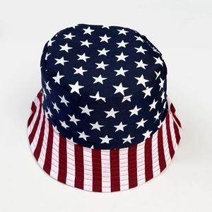 Reversible American flag bucket hat with stars and stripes design for sun protection