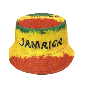 Jamaica flag colors bucket hat with green yellow red gradient and printed text