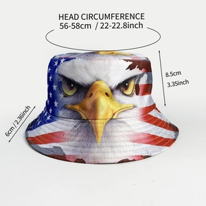 Unisex bucket hat featuring bald eagle and US flag print for outdoor sun protection