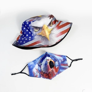Unisex Polyester Bucket Hat With US Flag And Bald Eagle Print Breathable Sun Protection Outdoor Sun Hat Foldable Fisherman Cap
