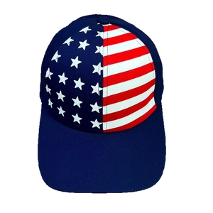 Classic American flag baseball cap with embroidered stars and stripes in navy blue canvas
