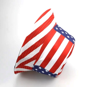 Detail of American flag pattern bucket hat showing high-quality twill cotton and stitching