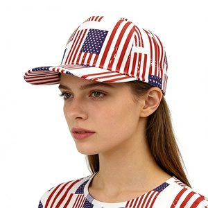 Hip hop baseball cap with American flag print pattern and matching t-shirt set