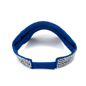 Royal blue sun visor with silver rhinestones on the brim and adjustable velcro strap