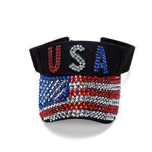 Sparkling USA flag rhinestone visor hat in black for stylish outdoor sun protection